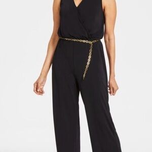 I.N.C Elegant Black Jumpsuit with Gold Chain Detail